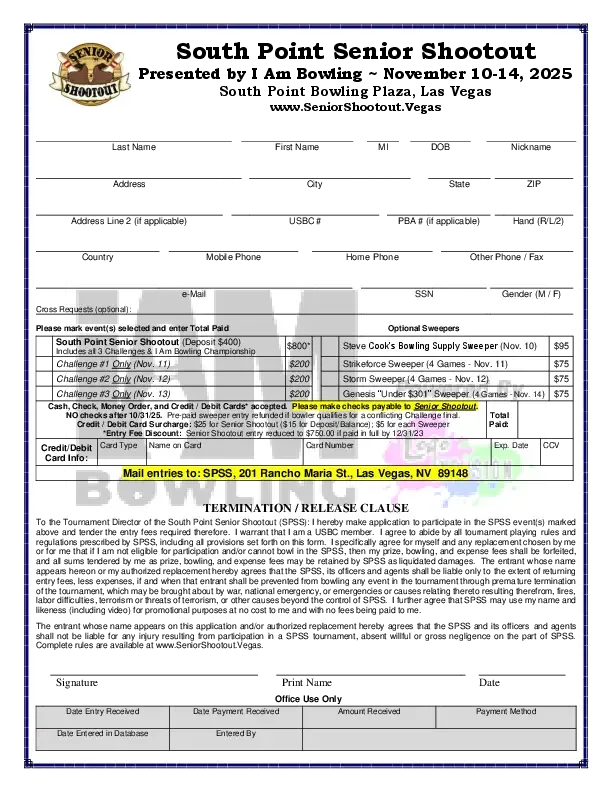 2025 South Point Senior Shootout entry form